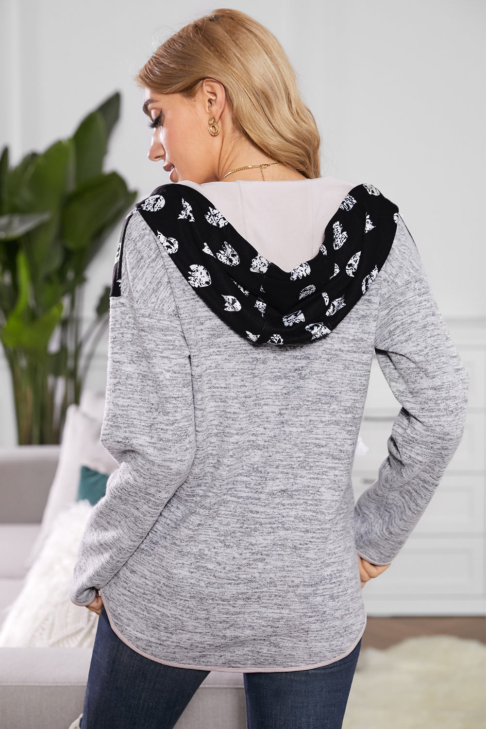 Ghost Print Dropped Shoulder Hoodie - T - 2 COLORS -