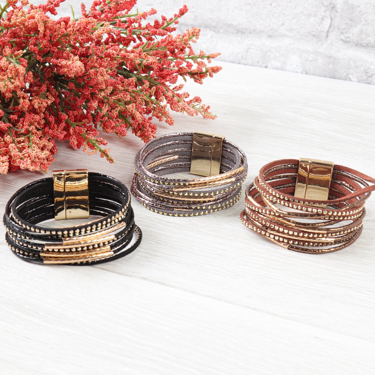 Multiline Leather Magnetic Bracelet - 5 COLORS