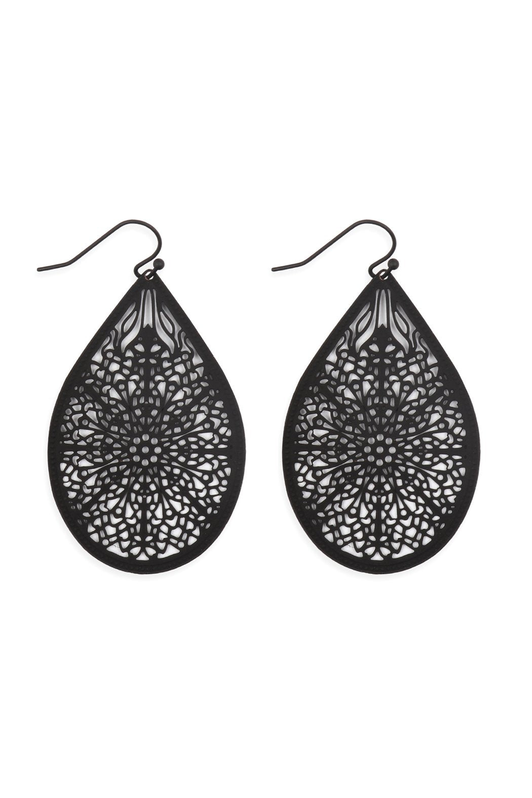 Riah Fashion - Filigree Teardrop Hook Earrings - 5 COLORS