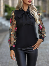 Thumbnail for Printed Tie Neck Long Sleeve Blouse - T - 1 COLOR -