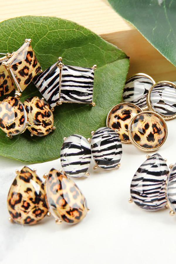 Cushion Cut Earrings - Leopard or Zebra -