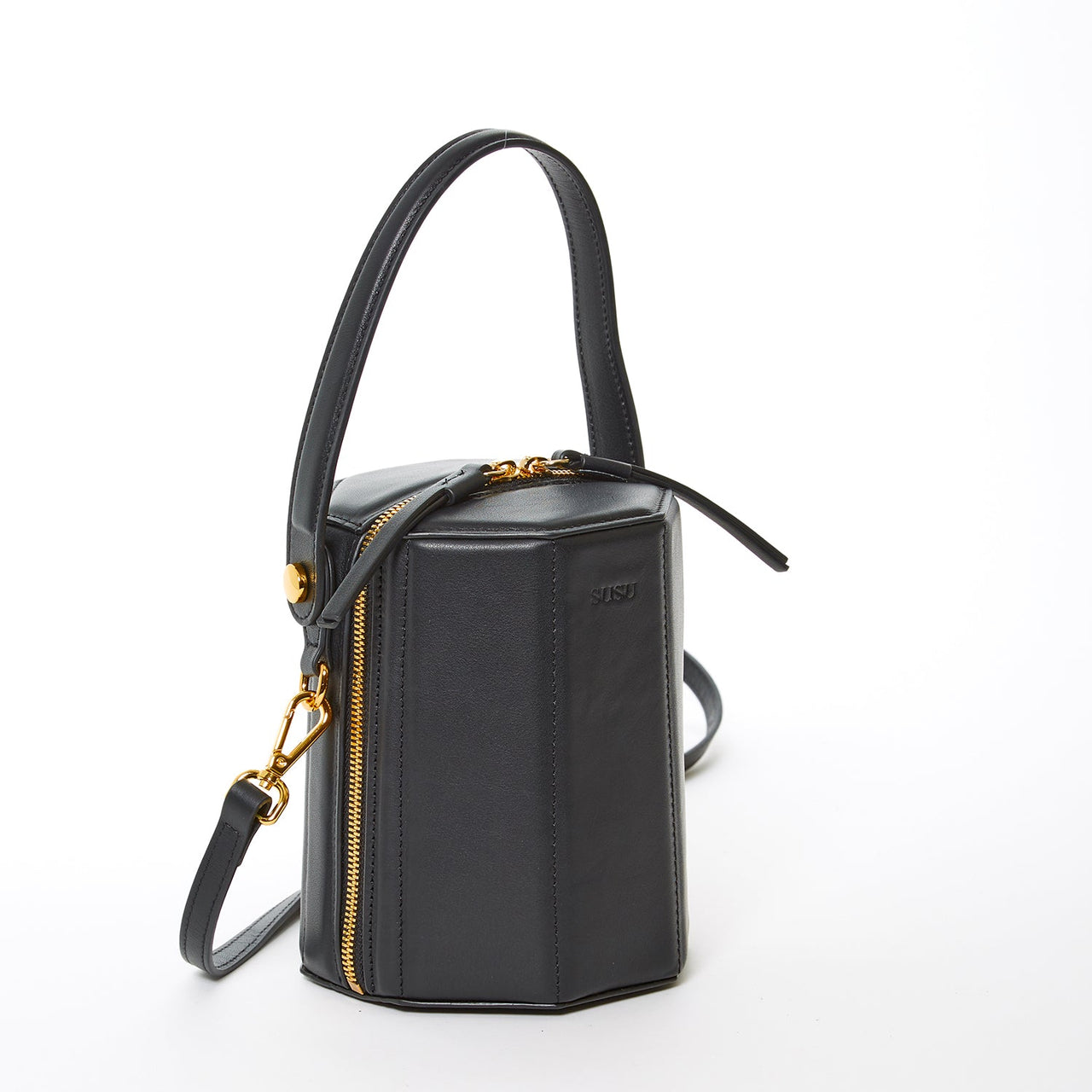 Harper Black Leather Bucket Bag -