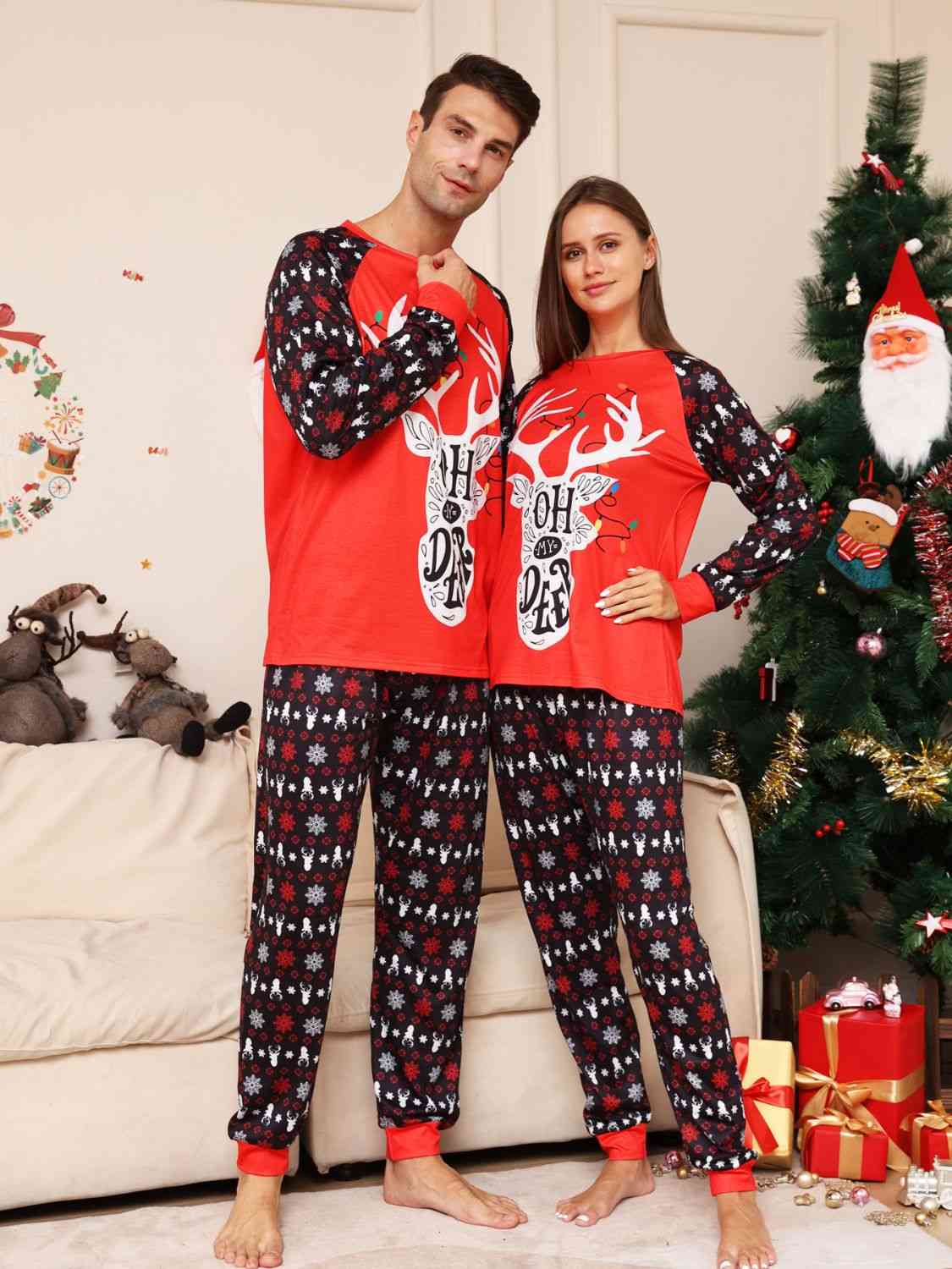 MEN Full Size Reindeer Graphic Top and Pants Set - 2PCS. - T -