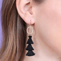 Thumbnail for Three Drop Tassel With Metal Hook Earrings - 11 COLORS -