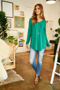 Thumbnail for Riah Fashion - Premium Long Sleeve V-Neck Round Hem Top - 11 COLORS -