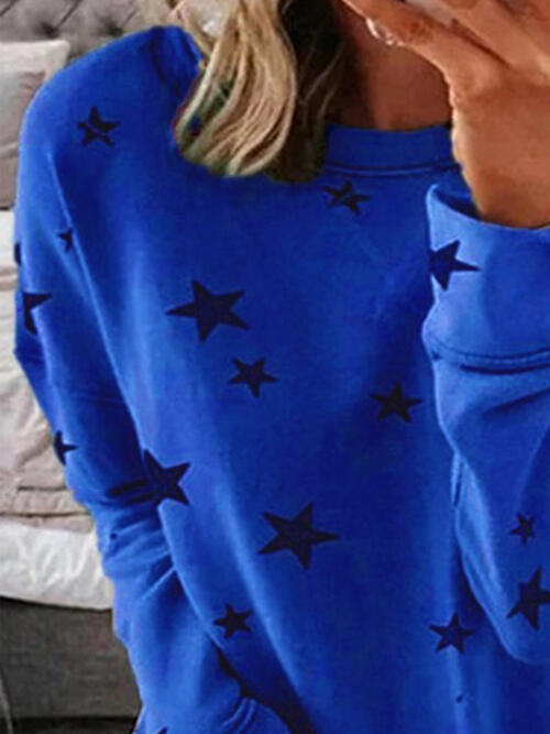 Star Round Neck Dropped Shoulder Sweatshirt - T - 5 COLORS -