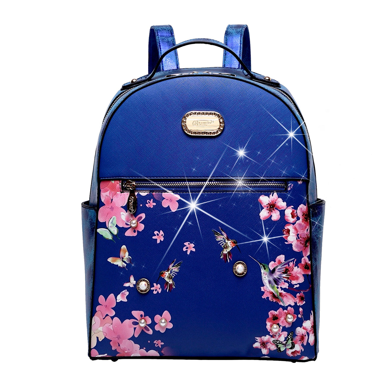 BRANGIO ITALY - Hummingbird Bloom Crystal Laced Scratch & Stain Resistant Backpack - 7 COLORS -