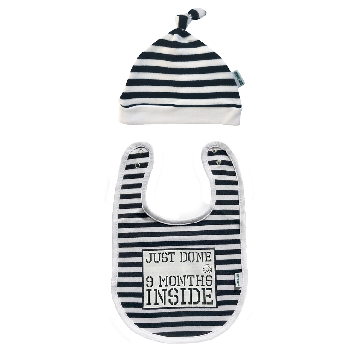 Baby Shower Gift-Just Done 9 Months Inside® - Unisex New Born Bib & Hat -