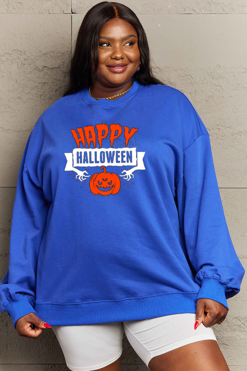 Simply Love Full Size HAPPY HALLOWEEN Graphic Sweatshirt - SIZES S THRU 3XL - T - 6 COLORS -