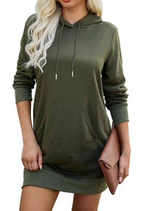 Thumbnail for Drawstring Long Sleeve Hooded Mini Dress - T - 1 COLOR -