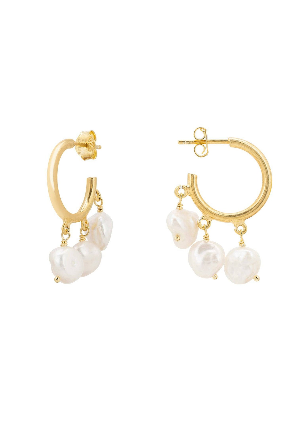 LATELITA - Pearl Cluster Drop Hoop Earrings Gold -