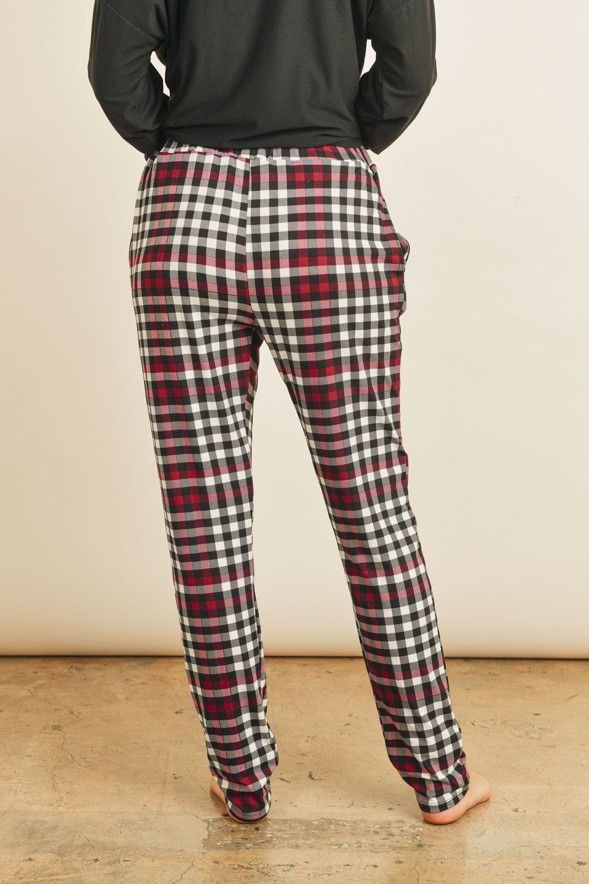 Riah Fashion - Solid Top Plaid Pocket and Joggers Pants Set With Self Tie - 2 COLOR PATTERNS -