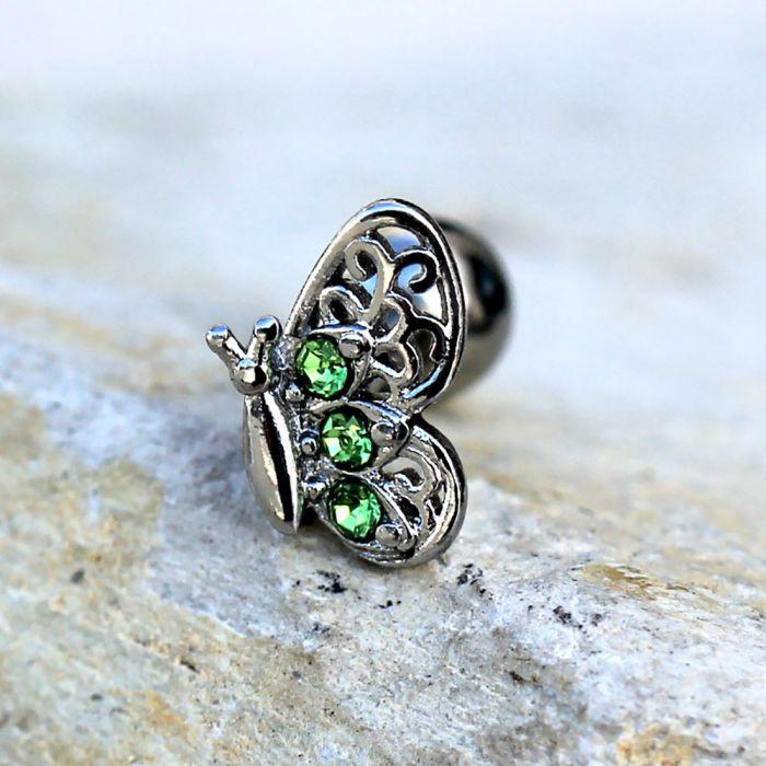 316L Stainless Steel Green Butterfly Cartilage Earring -