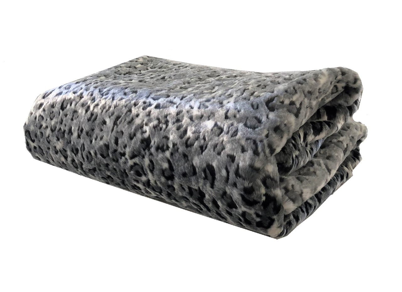 Snow Leopard Faux Fur Gray Luxury Throw - 14 SIZES -