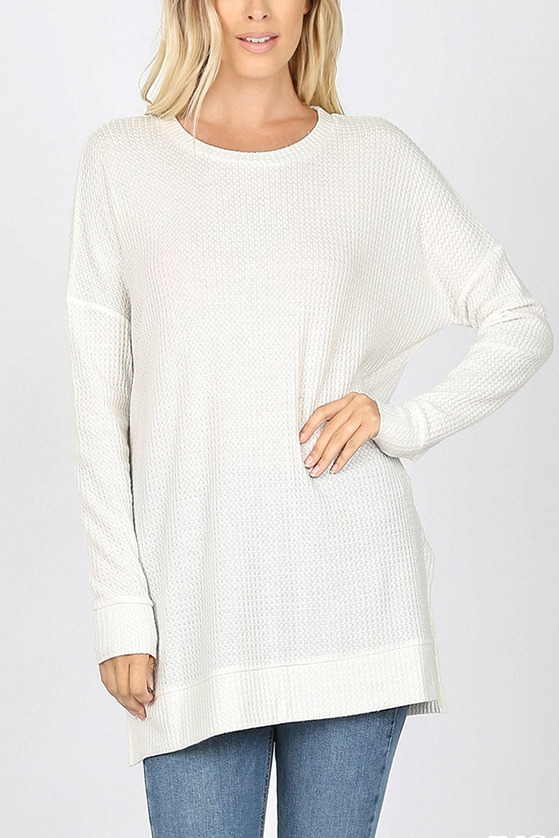 Riah Fashion - Brushed Thermal Waffle Sweater - 25 COLORS -