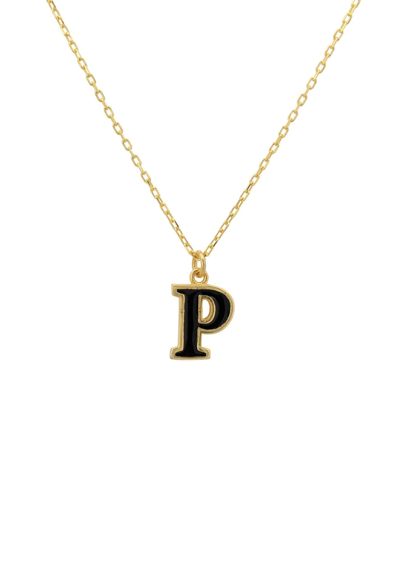 Initial Enamel Necklace Gold P -