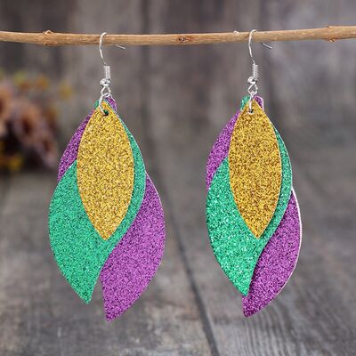 Faux Leather Leaf Dangle Earrings - T - 2 STYLES -