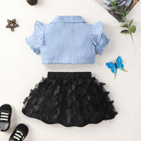 Thumbnail for Ruffle Shoulder Shirt and Butterfly Applique Skirt Set - 2 PCS. - T - 2 COLOR COMBOS -