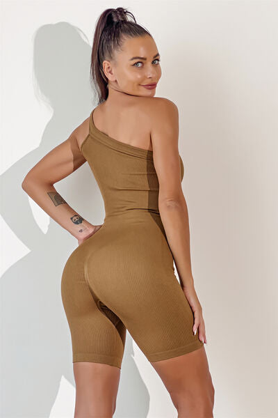 Asymmetrical Neck Wide Strap Active Romper - T - 8 COLORS -