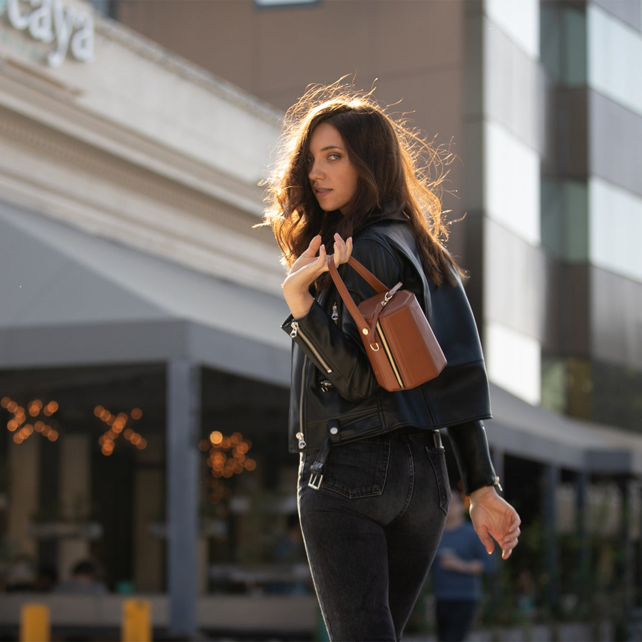 Harper Amber Brown Leather Bucket Bag -