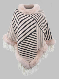 Thumbnail for Striped Fringe Hem Poncho - T - 5 COLORS -