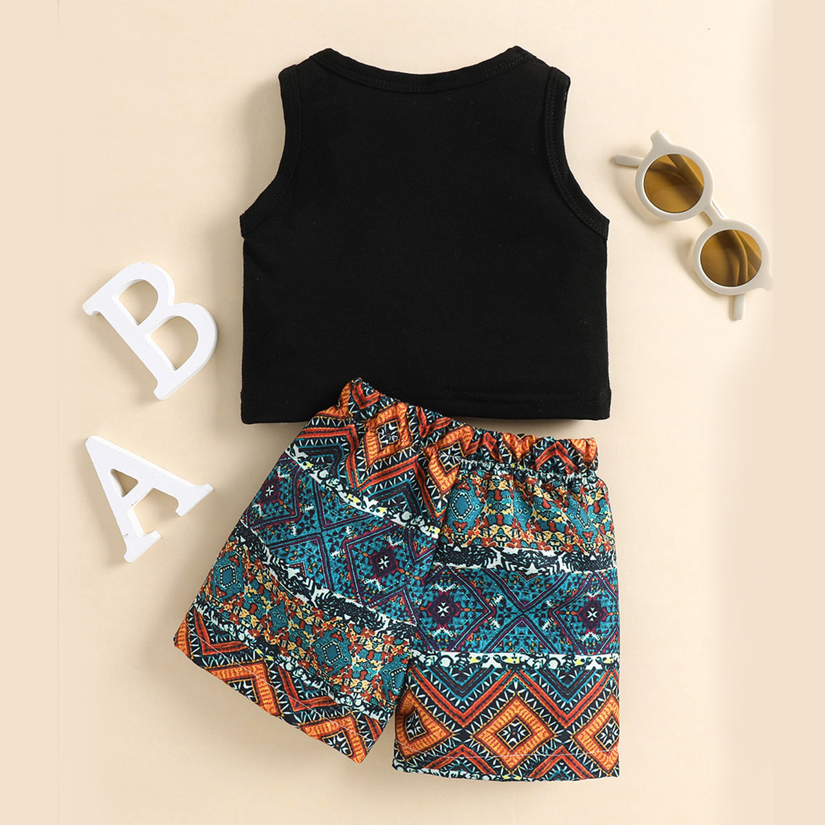 Graphic Tank and Printed Shorts Set - 2 PCS. - T - 2 COLOR COMBOS -