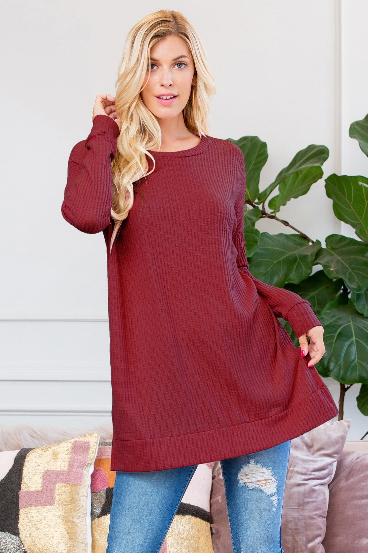 Riah Fashion - Brushed Thermal Waffle Sweater - 25 COLORS -