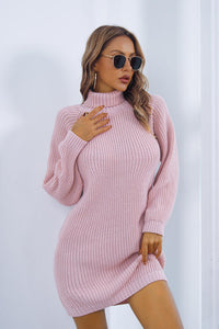 Thumbnail for Buttoned Turtleneck Long Sleeve Sweater Dress - T - 3 COLORS -