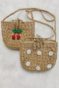 Thumbnail for Juicy Bloom Straw Crossbody Bag - DAISEYS OR CHERRIES -