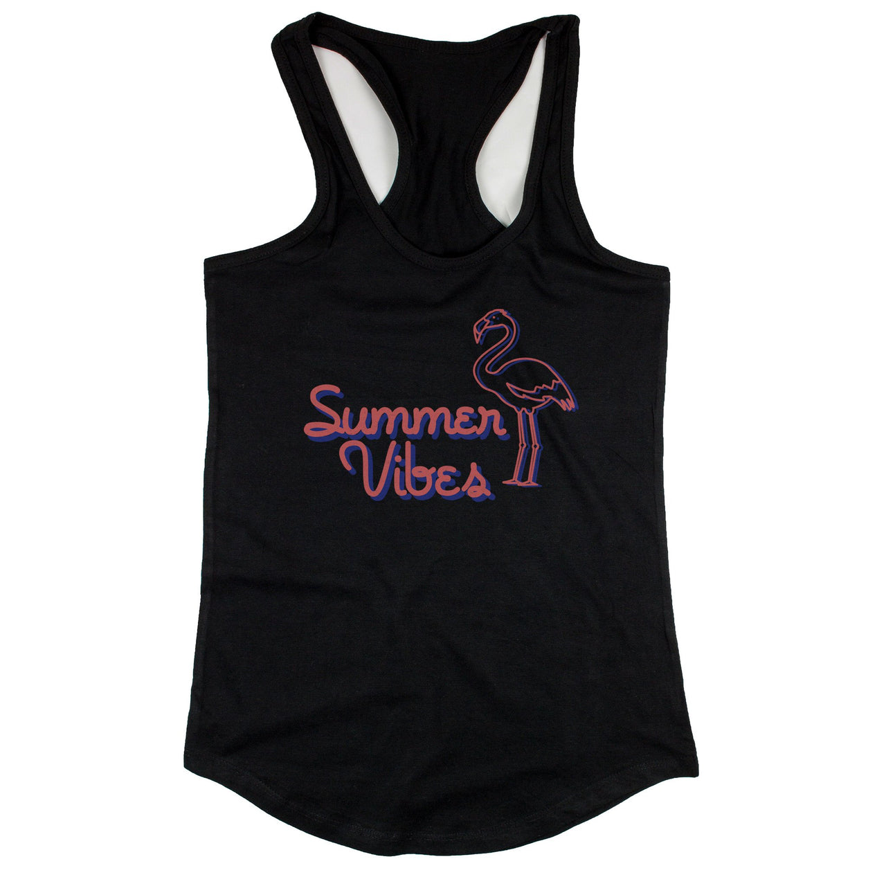 Black Summer Vibes Flamingo Tank Top for Women Summer Vacation Beach Wear - 1 COLOR -