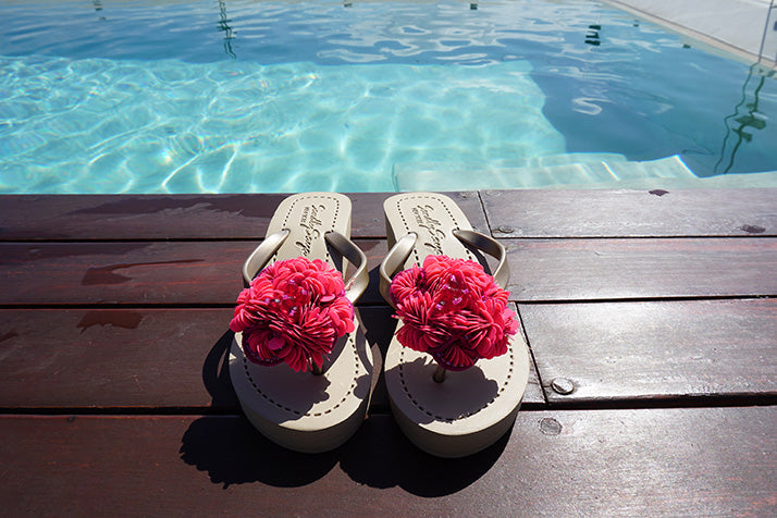 SAND BY SAYA N.Y. - Noho Pink Flower - Embroidered Mid Wedge Flip Flops - 1 COLOR -