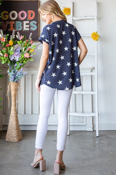 Heimish Full Size Star Print V-Neck Short Sleeve T-Shirt - T - 1 COLOR -