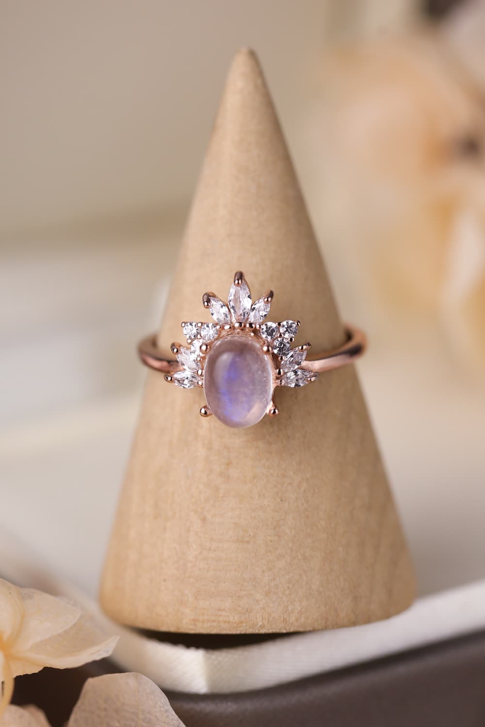 Natural Moonstone 18K Rose Gold-Plated 925 Sterling Silver Ring - T - SIZES 6 THRU 9 -