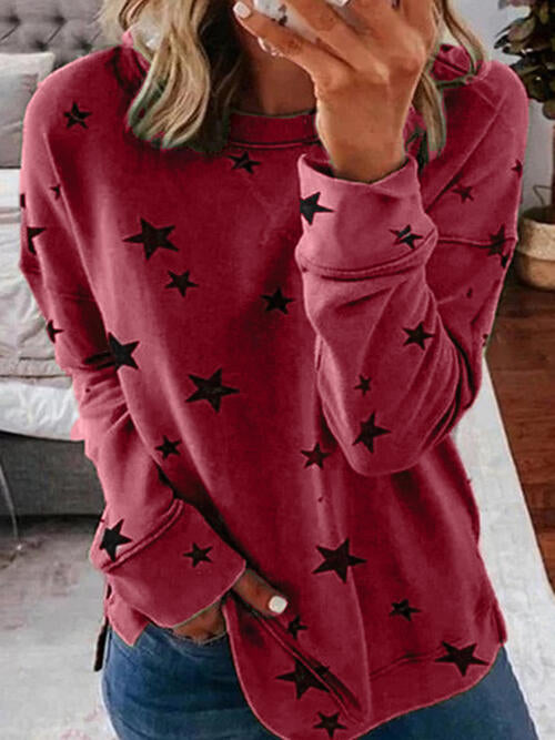 Star Round Neck Dropped Shoulder Sweatshirt - T - 5 COLORS -