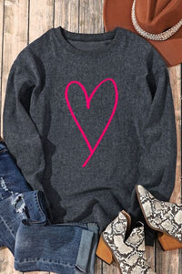 Thumbnail for Heart Round Neck Dropped Shoulder Sweatshirt - T - 4 COLORS -