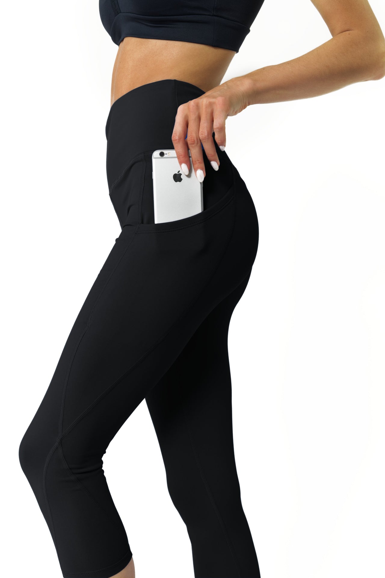 Savoy - High Waisted Yoga Capri Leggings with pockets - Black - 1 COLOR -