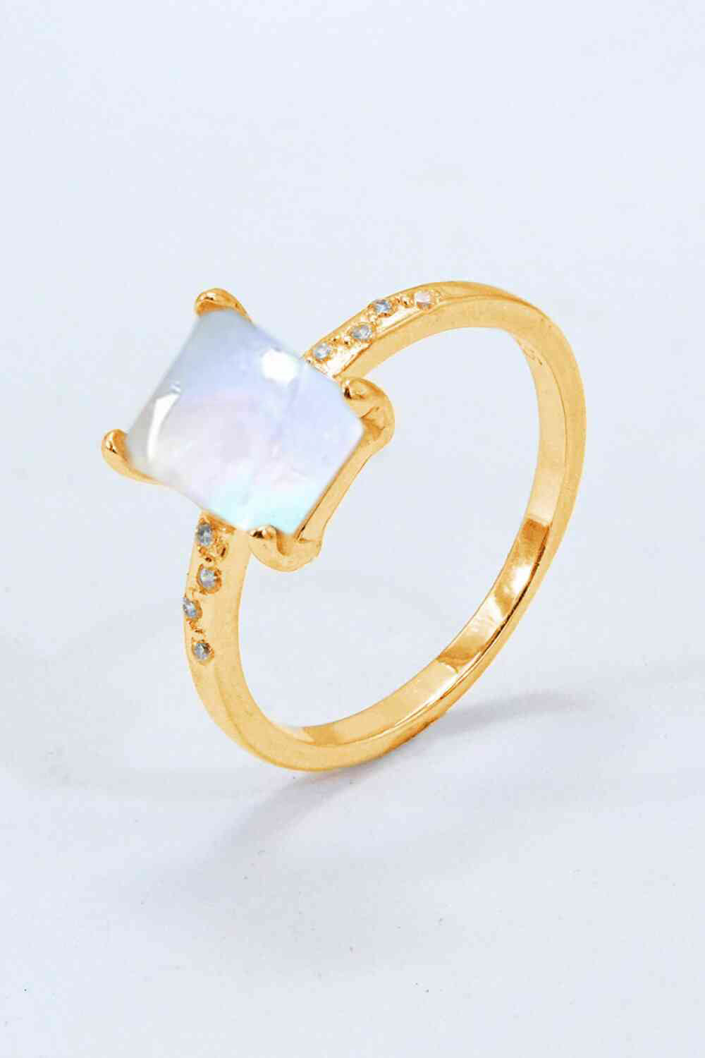 Square Moonstone Ring - T - SIZES 6 THRU 9 - 3 FINISHES -