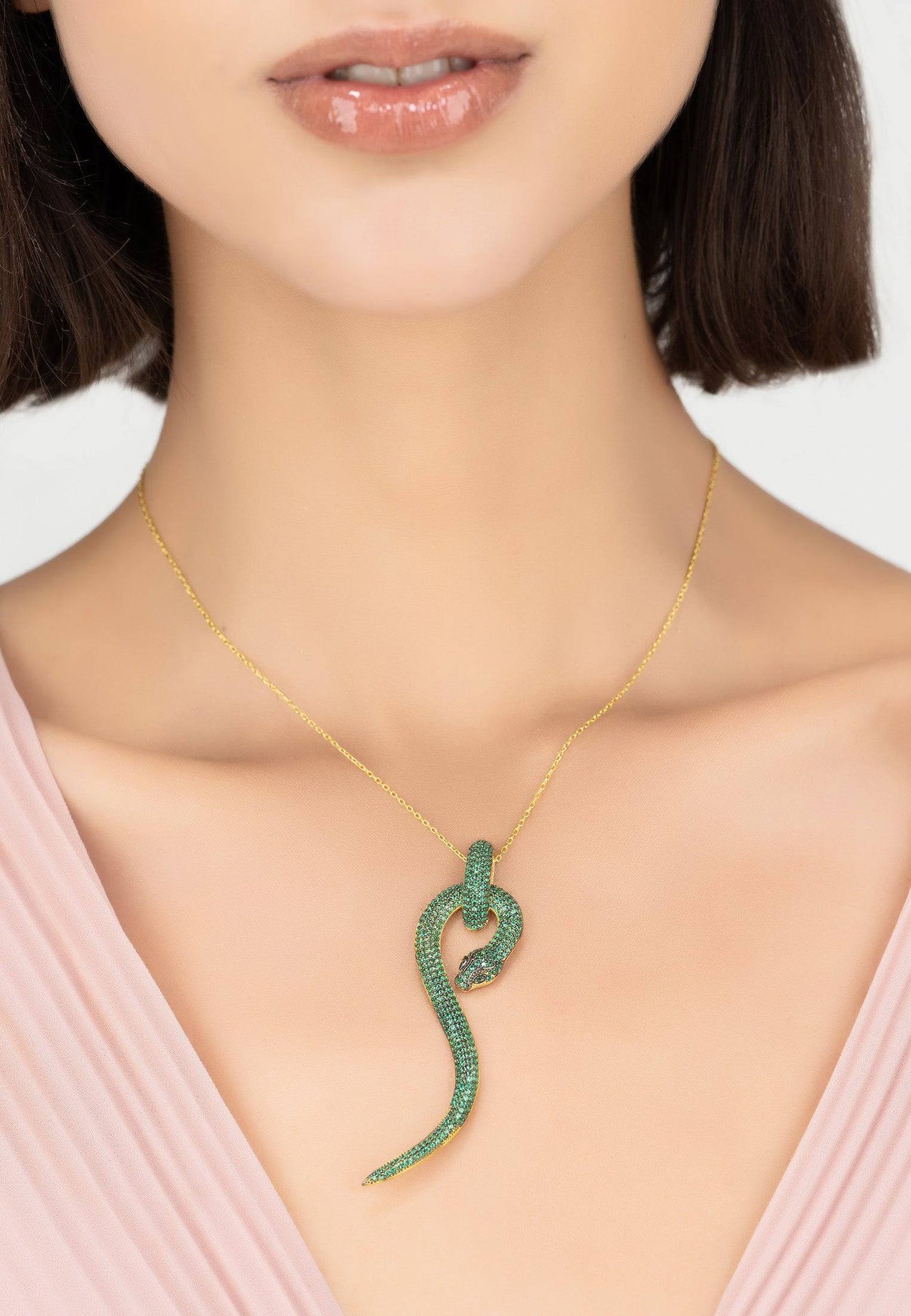 LATELITA - Anaconda Snake Pendant Necklace Gold Emerald -