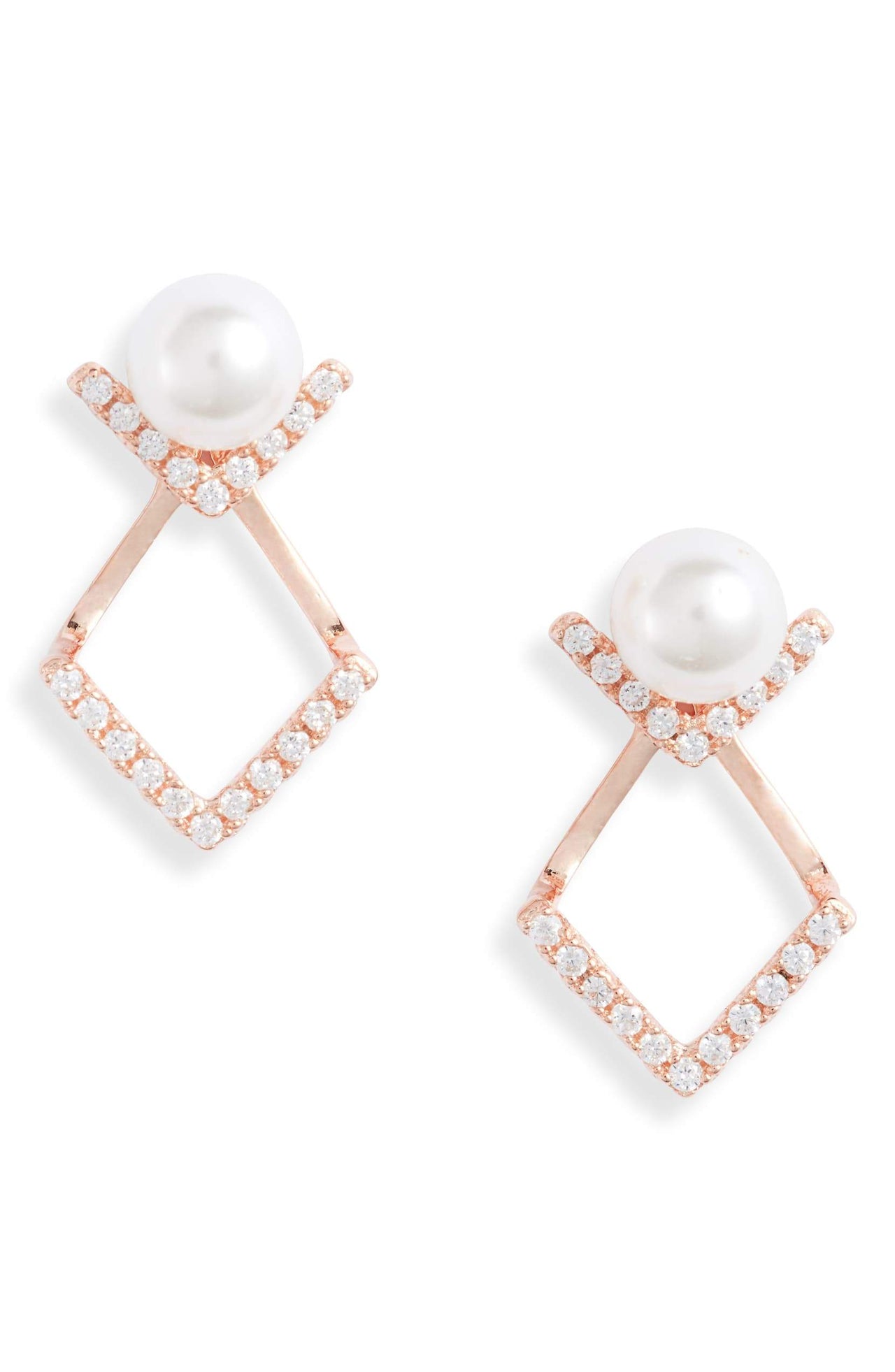 Knotty - Pearl v Jacket Stud Earrings - 3 FINISHES -