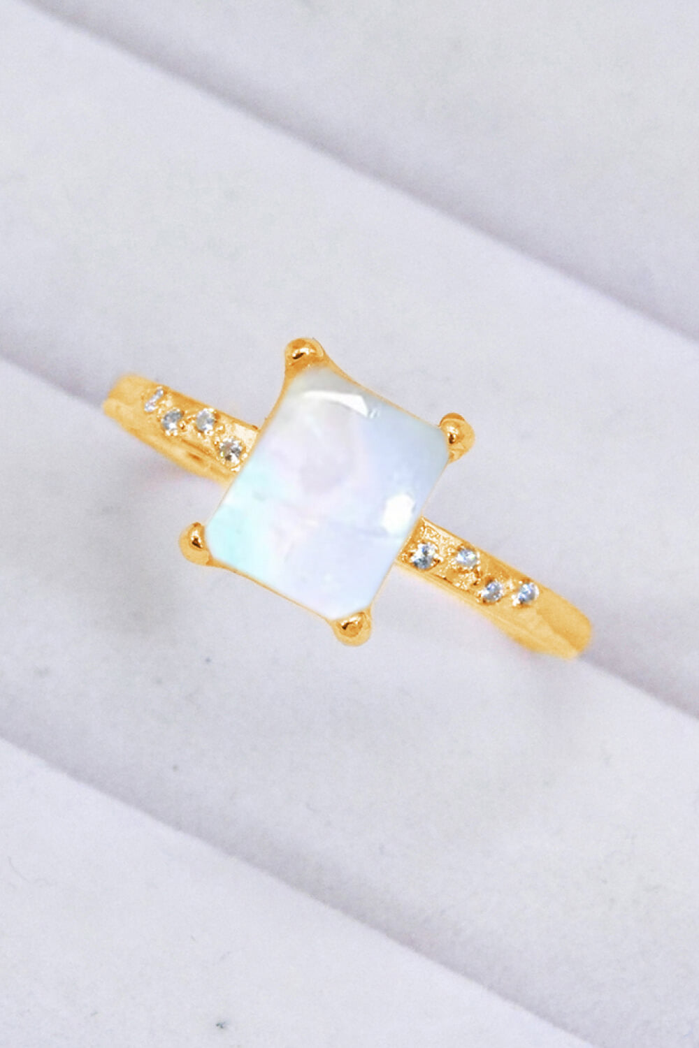 Square Moonstone Ring - T - SIZES 6 THRU 9 - 3 FINISHES -