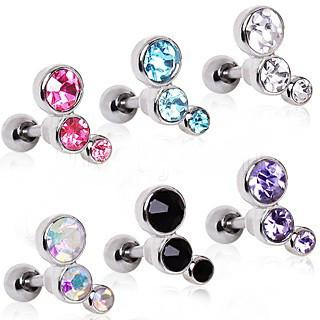 Surgical Steel Triple Round CZ Cartilage Earring - 6 COLORS