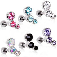 Thumbnail for Surgical Steel Triple Round CZ Cartilage Earring - 6 COLORS