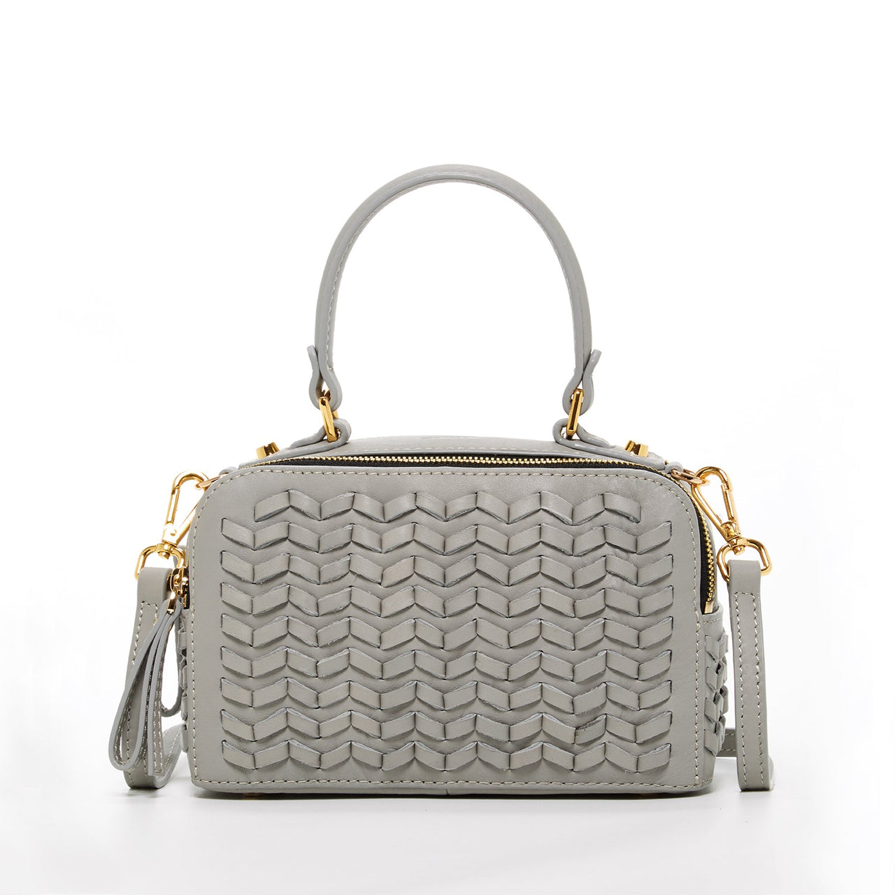 Kayla Light Gray Weave Leather Crossbody Purse -