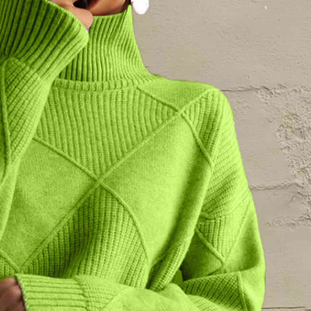 Geometric Turtleneck Long Sleeve Sweater - T - 8 COLORS -