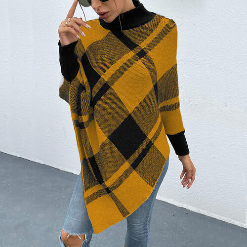 Plaid Turtleneck Poncho - T - 1 COLOR -