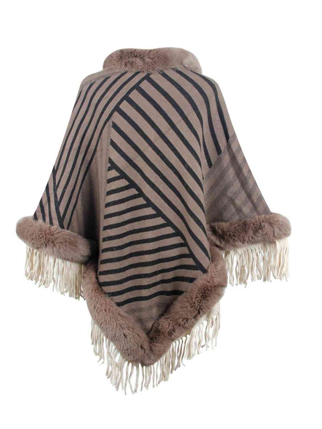 Striped Fringe Hem Poncho - T - 5 COLORS -