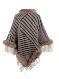 Thumbnail for Striped Fringe Hem Poncho - T - 5 COLORS -