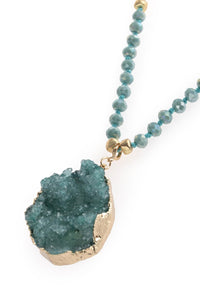 Thumbnail for Druzy Stone Pendant Glass Beaded Necklace - 4 COLORS