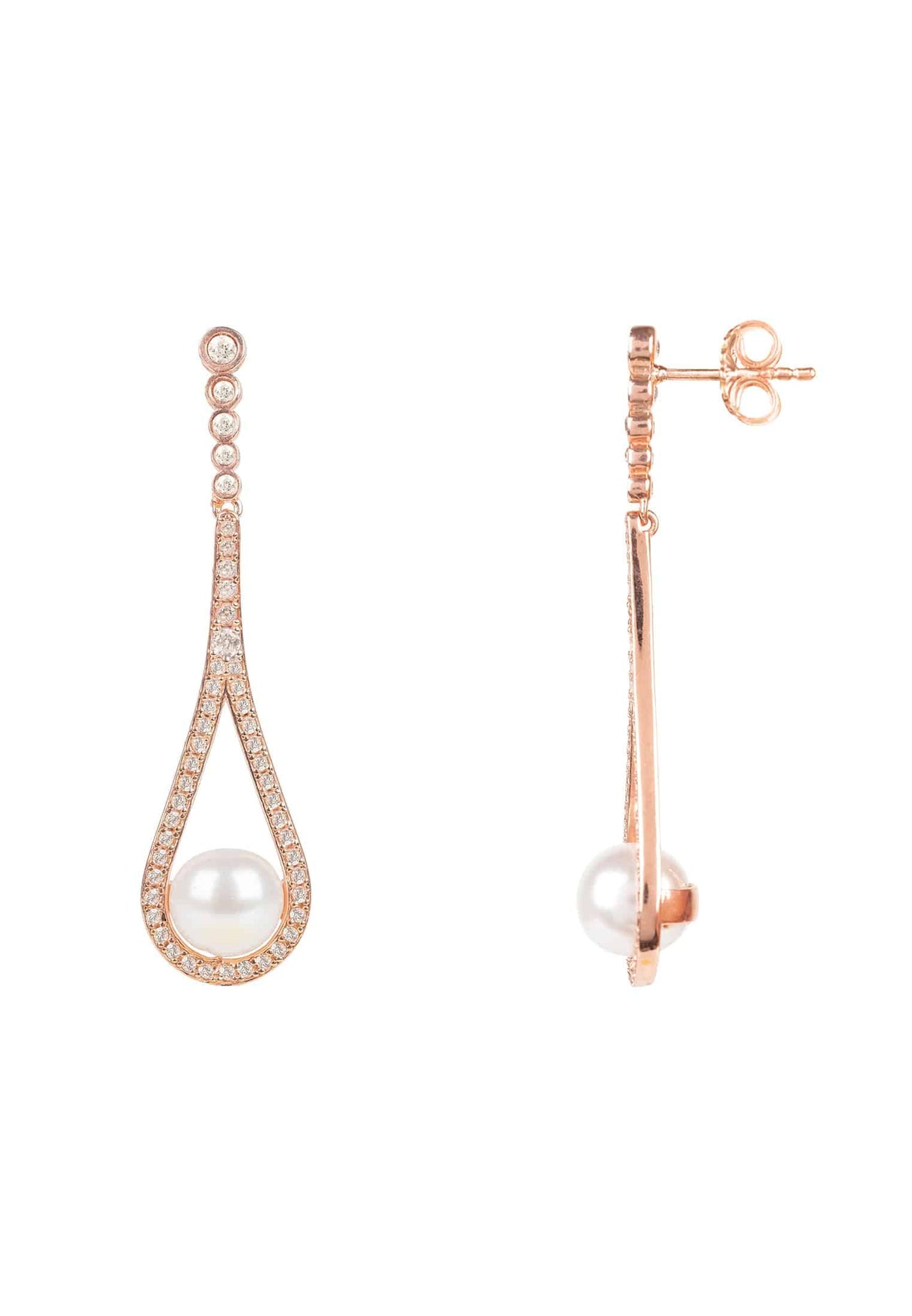 LATELITA - Cradled Pearl Drop Earrings Rosegold -