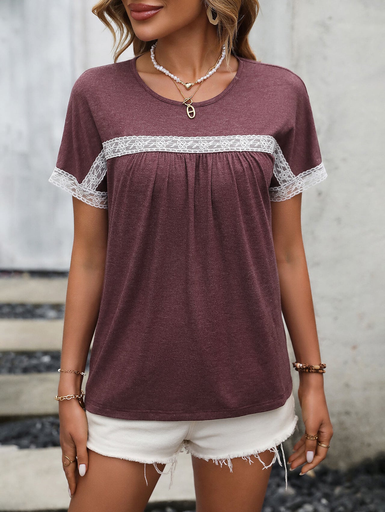 Contrast Round Neck Short Sleeve Tee - T - 3 COLORS -